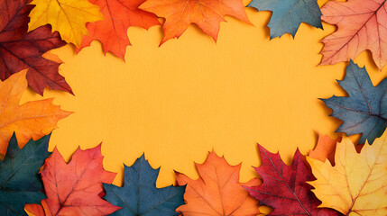 Canvas Print - Colorful Fall Leaves Border Mockup with Copy Space