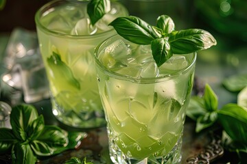 Wall Mural - a couple of glasses filled with green drinks