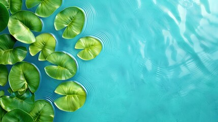 a serene top view of lily pads floating on clear blue water creating a tranquil and peaceful natural