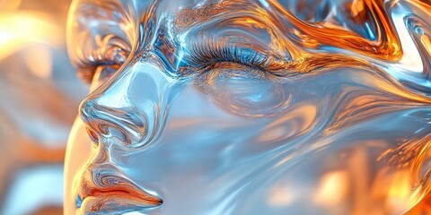 Poster - Abstract Portrait of a Face Made of Fluid Metal