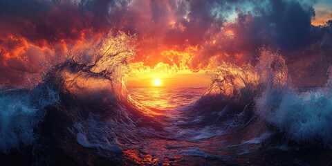 Sticker - Dramatic Sunset Through Breaking Waves