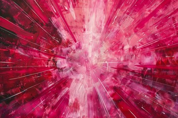 Canvas Print - Abstract painting featuring radiating bursts of red and pink hues from a central point, Radiating bursts of red and pink hues from a central point