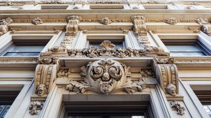 Aufkleber - Ornate Facade Detail with Carved Stonework and Windows