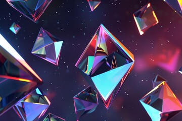 Poster - reflective glass cubes float in the air, creating a striking visual display, reflective geometric sh