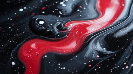 Poster - Abstract red and black fluid art swirling together on a canvas