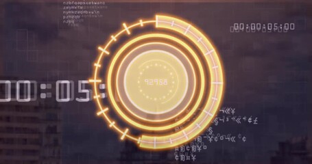 Poster - Target animation overlaying digital code and numbers in futuristic background