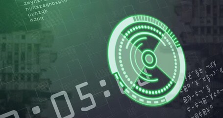 Poster - Radar scanning animation over digital interface with numbers and text