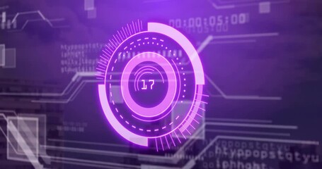 Poster - Rotating elements and numbers animation over circuit background, futuristic digital interface