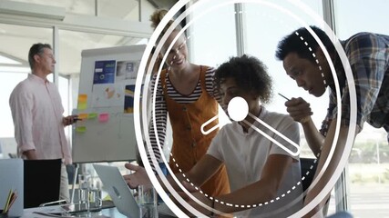 Poster - Clock animation over diverse business team collaborating on project in office