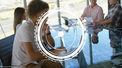 Poster - Clock animation over diverse business people working in modern office