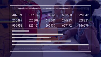 Poster - In school, data processing animation over children studying in classroom