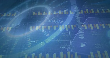 Poster - Financial data charts and graphs animation over blue digital background