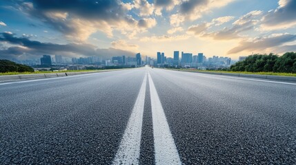 Poster - asphalt highway road and modern city background. concept of car sale, auto, automobile, automotive empty space, shop or store.