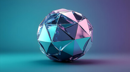 Canvas Print - A geometric, faceted sphere with a reflective surface in gradient colors.