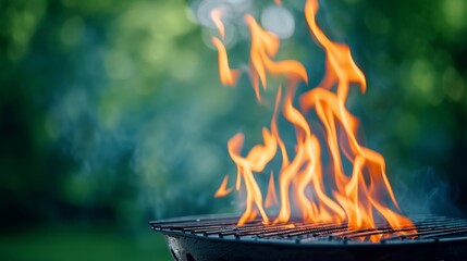 A close up of a grill with a lot of fire on it