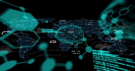 Sticker - Global network connections and data processing animation over world map