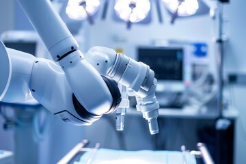 Poster - A robot is operating a machine in a hospital setting to assist in precision procedures, Robotic surgery systems for precision procedures