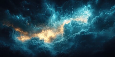 Poster - Blue and Yellow Lightning Bolts in Dark Storm Clouds