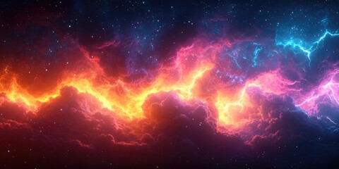 cosmic storm with red, orange, and blue lightning