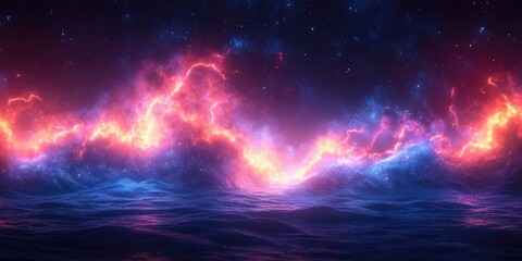 Canvas Print - Cosmic Storm Over a Dark Watery Landscape