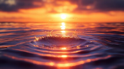 Sticker - Water Droplet Splashing in Sunset Ocean