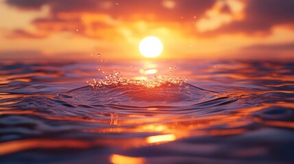 Sticker - Water Droplet Splash at Sunset Over the Ocean