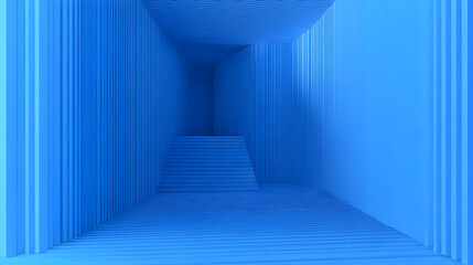 Wall Mural - A minimalist blue interior space with textured walls and steps.