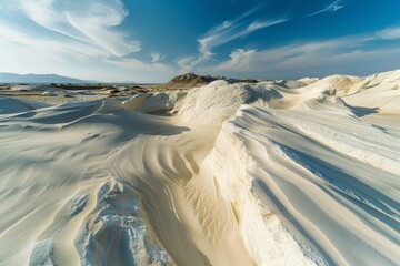 Sticker - Expansive white sand with a backdrop of clear blue sky, showcasing natural beauty in a serene setting, Sand dunes sculpted by the wind