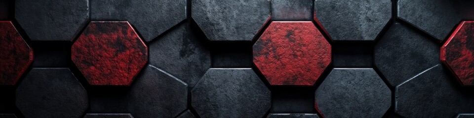 Poster - Abstract black and red background with hexagon pattern