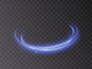 Leinwandbilder - Dynamic blue lines of light with glow effect. Rotating light shiny half rings. Abstract sparkling dynamic light speed lines. Vector 10 EPS
