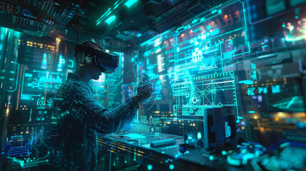 A 3D render of a programmer using VR