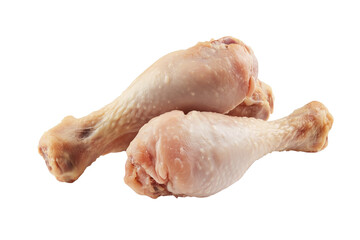 Set of a four raw chicken drumsticks, isolated on a transparent background 