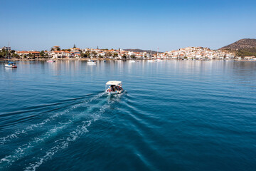 Wall Mural - Greece, Aerial drone view of Ermioni, a small port town in Argolis, Peloponnese,