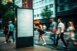 © Natalia - Blank vertical billboard standing on busy pedestrian street with people shopping