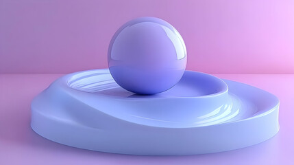 Poster - A smooth, glossy sphere sits atop a wavy, pastel-colored base, creating a serene aesthetic.