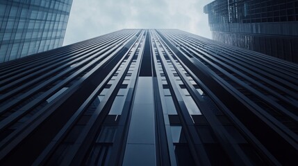 Poster - A Low-Angle View of a Modern Glass Skyscraper