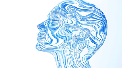 Poster - A stylized blue line illustration of a human head in profile, conveying fluidity and emotion.