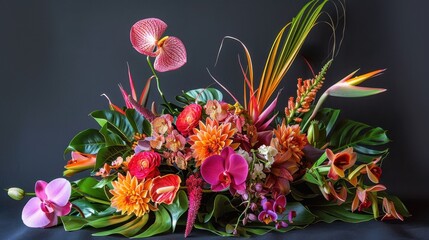 Canvas Print - A tropical flower arrangement with exotic blooms.