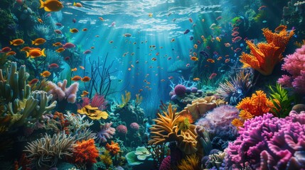 Wall Mural - A vibrant coral reef teeming with marine life, representing the biodiversity of Earth oceans.