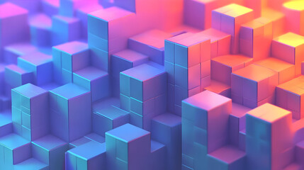 Canvas Print - A vibrant abstract 3D rendering of stacked blocks in gradient colors.