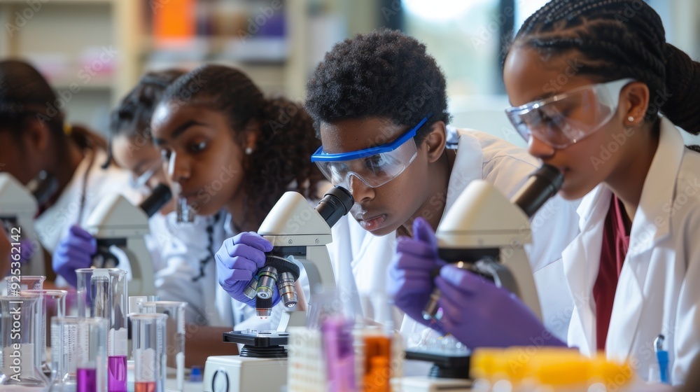 Engaged Freshman Students Conducting Science Experiment in Modern ...
