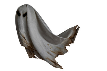 Floating scary white fabric ghosts for Halloween parties to celebrate the night holiday. Creepy ghost character. Can be used in screen mode for a transparent effect.