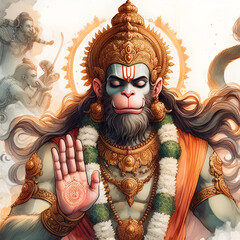 Sticker - Watercolor Lord Hanuman background image