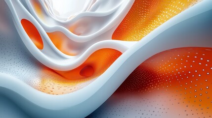 Poster - abstract orange and white waves with smooth curves and dotted textures in a modern digital artwork