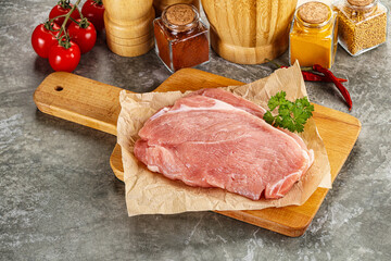 Canvas Print - Raw pork schnitzel for cooking