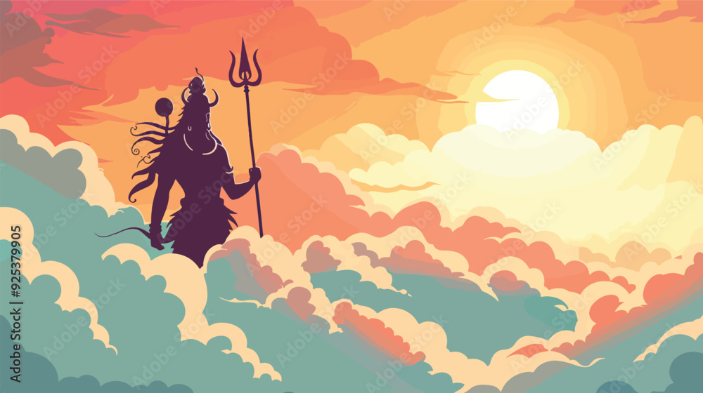 Lord Shiva Silhouette Hinduism God Trishul Damru Sunset Colorful Clouds ...