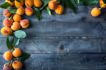 Wall Mural - Freshly picked ripe apricots arranged in a natural setting with a focus on their vibrant color and texture. The background features a subtle gradient or natural environment, highlighting the apricots’