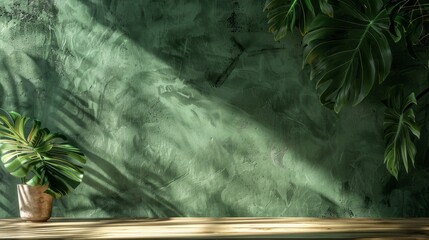 Aufkleber - Sunlight spills gently over a polished wooden table, graced by vibrant leaves, evoking a calming atmosphere