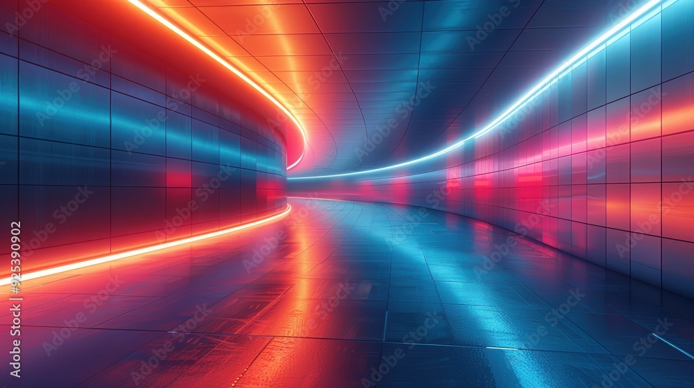 Dynamic Line Interior Design AI-driven dynamic light lines illuminate abstract corridor interiors ...
