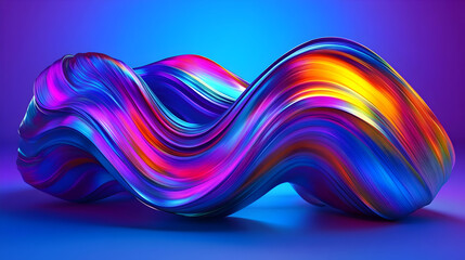 Poster - A vibrant, flowing abstract design with colorful waves and gradients against a blue background.